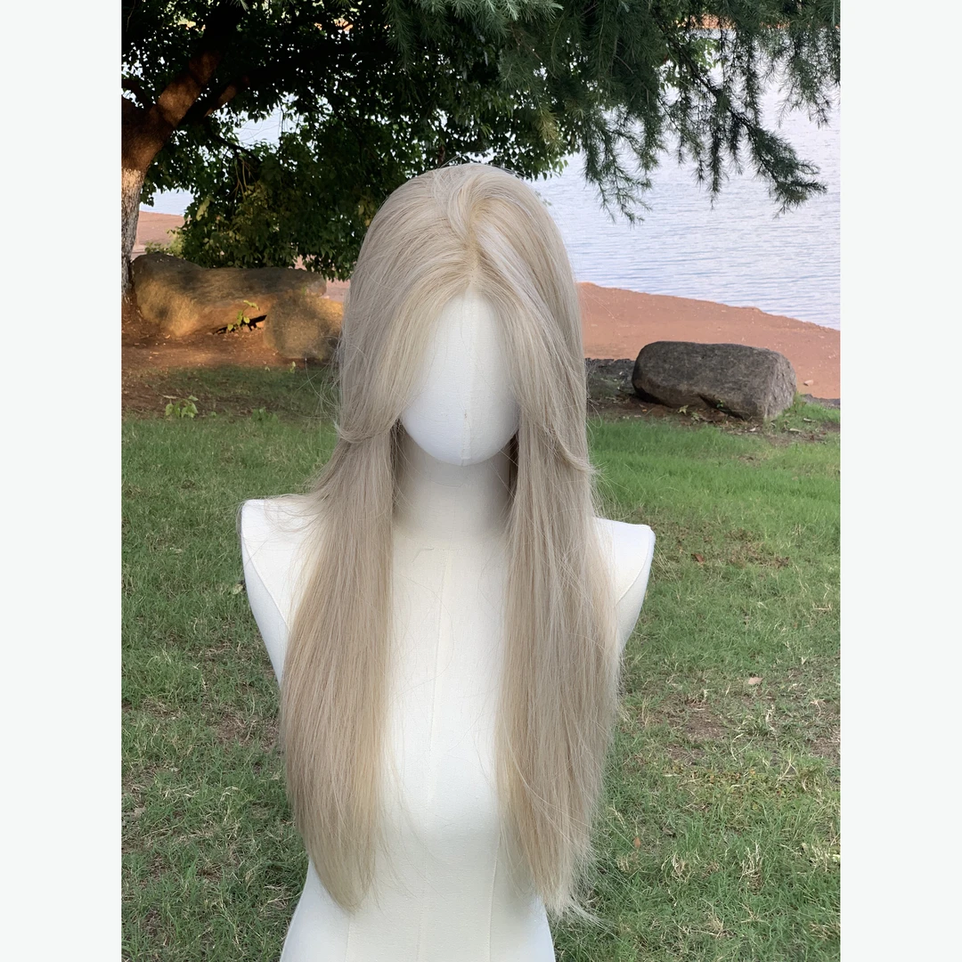 【灰金色中分款】假发女长发手织前蕾丝直发日常自然整顶假发