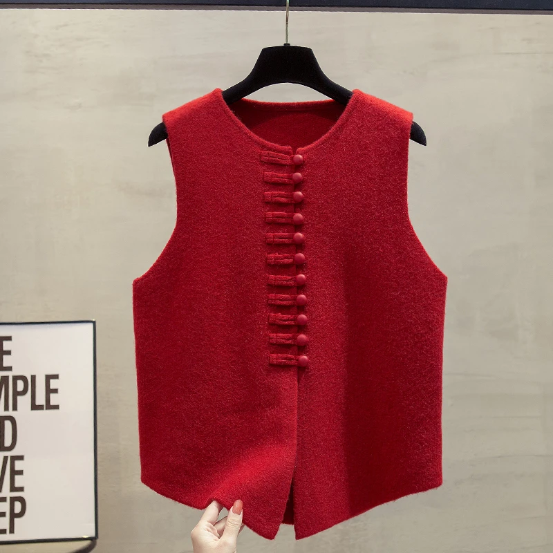 新中式不规则针织开衫马甲背心女2025春秋新款马夹外穿毛衣坎肩潮