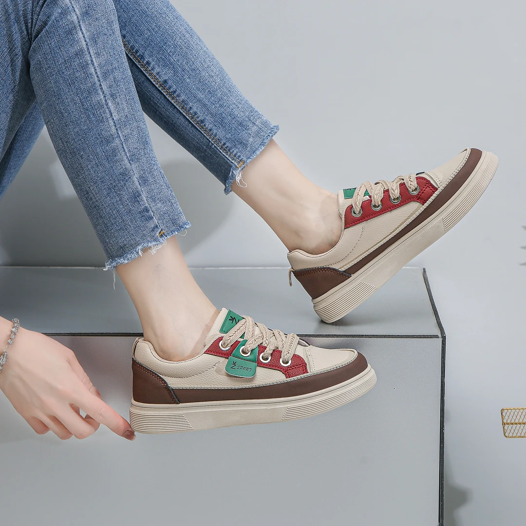 女鞋2024春秋经典百搭全皮防滑时尚爆款学生跑步软底休闲运动板鞋
