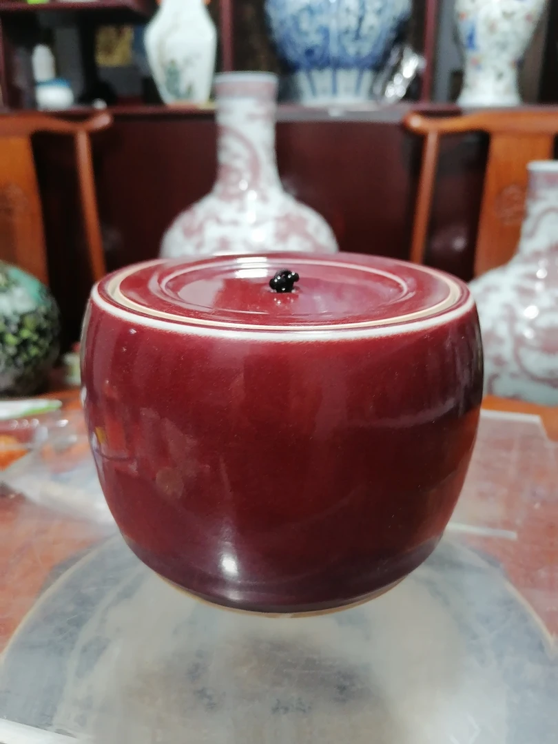 祭红釉带盖.蛐蛐罐