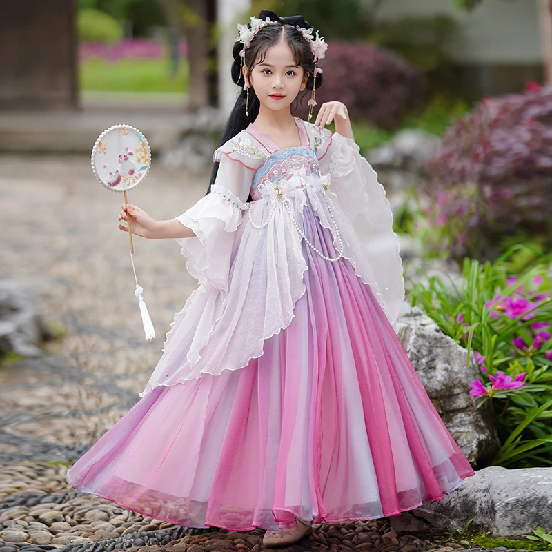 改良汉服女童夏装短袖2024新款夏季超仙儿童古装宝宝中国风连衣裙