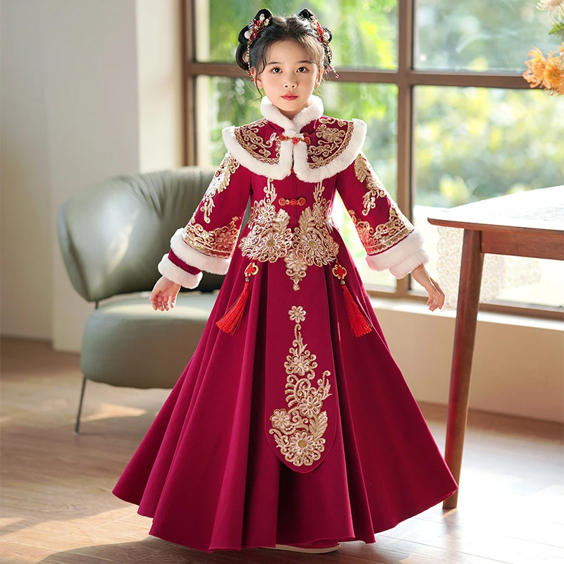汉服女童冬款2024新款古装拜年服冬装儿童过年新年装冬季古风唐装