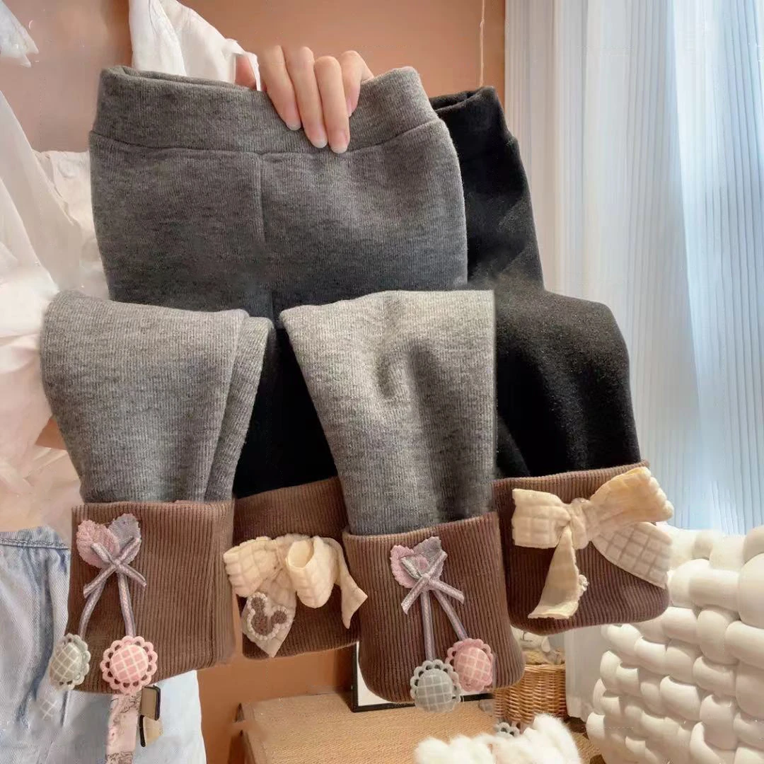 【加绒】女童秋冬奥粒绒修身弹性韩版休闲时尚保暖打底裤儿童洋气