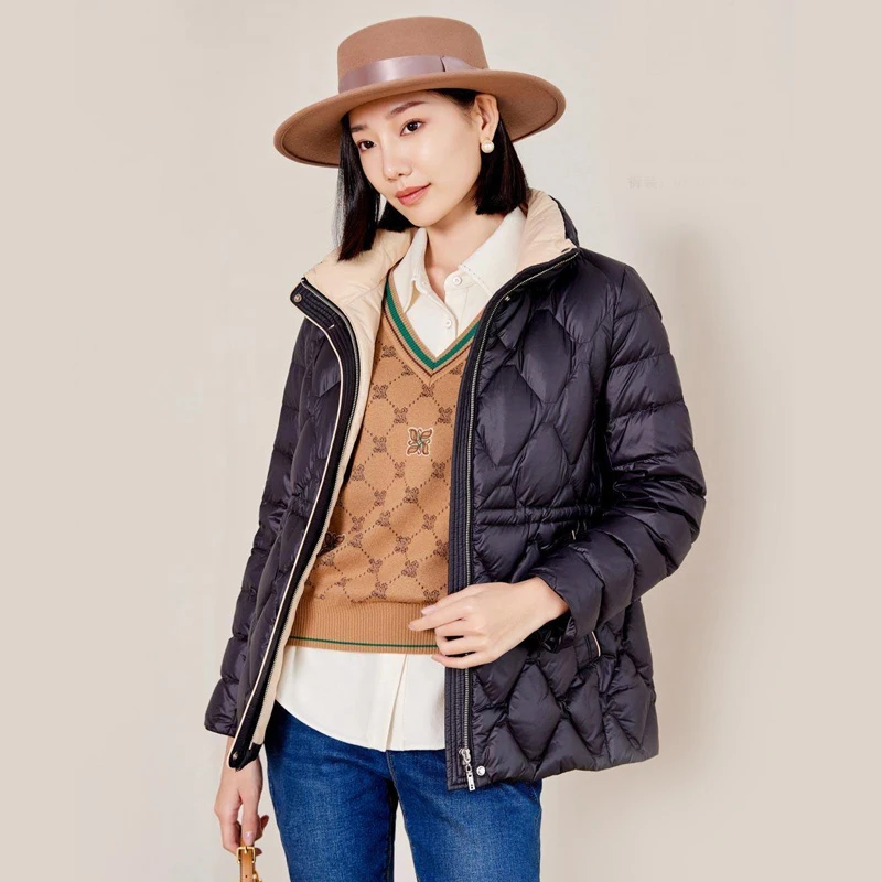 【娜尔思】冬新款时尚保暖休闲轻薄型通勤鹅绒单排扣长袖NR00435W0