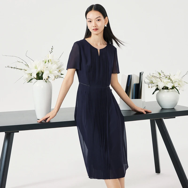 【娜尔思】新款短袖连衣裙女中长款圆领A字裙NF08749R8