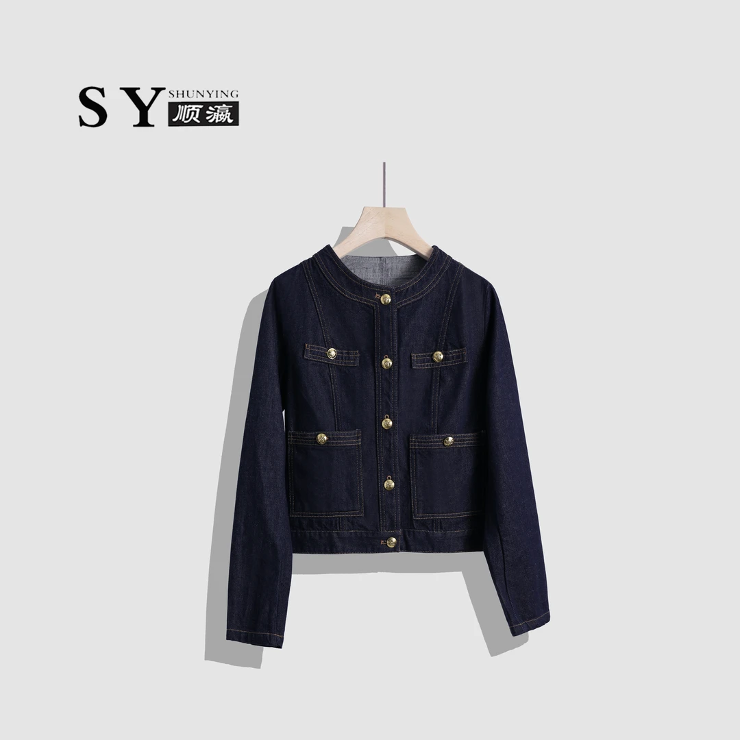 【顺瀛】轻奢高阶时尚明线浮雕金扣气质牛仔短外套SY65149