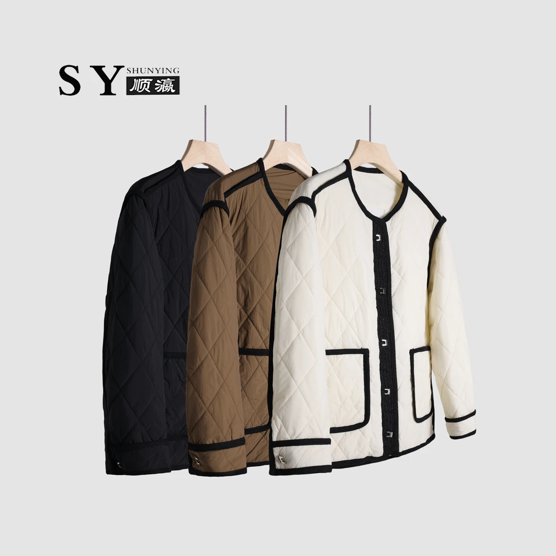 顺瀛【撞色小香】轻量出行速暖菱形格优雅小香棉服SYM313