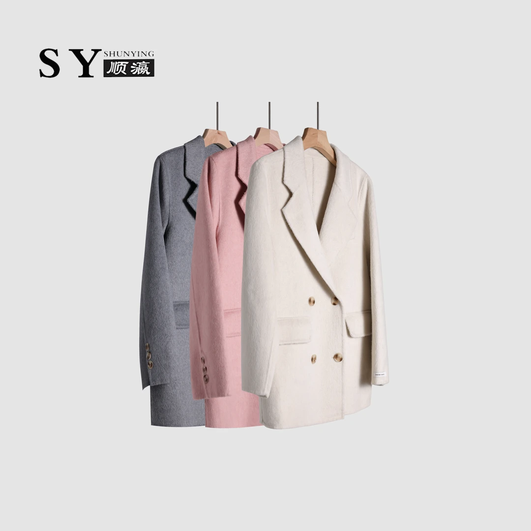 【顺瀛】秋冬时尚宽松气质西装领双排扣女士大衣SYQ5690