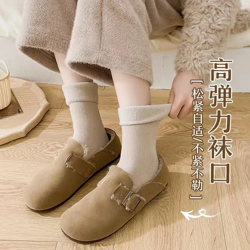 女秋冬季中筒袜加绒加厚保暖长筒袜毛绒长袜