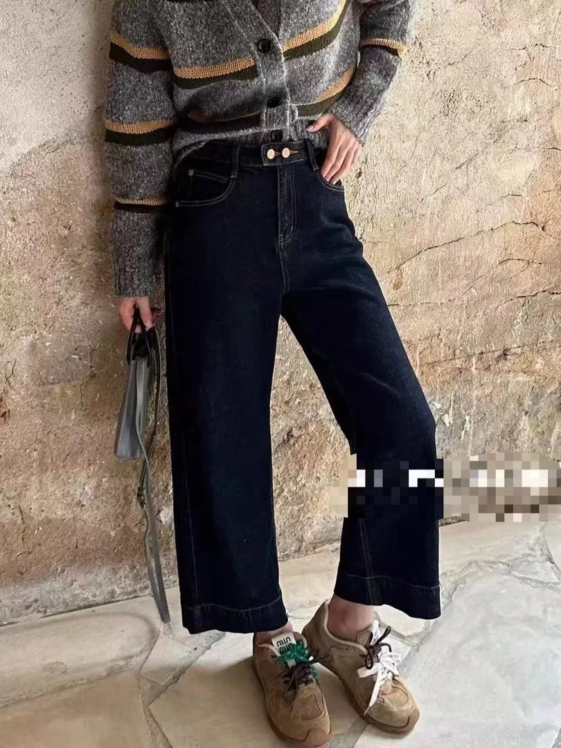 058牛仔裤女冬新款直筒裤时尚休闲显瘦高腰直筒裤