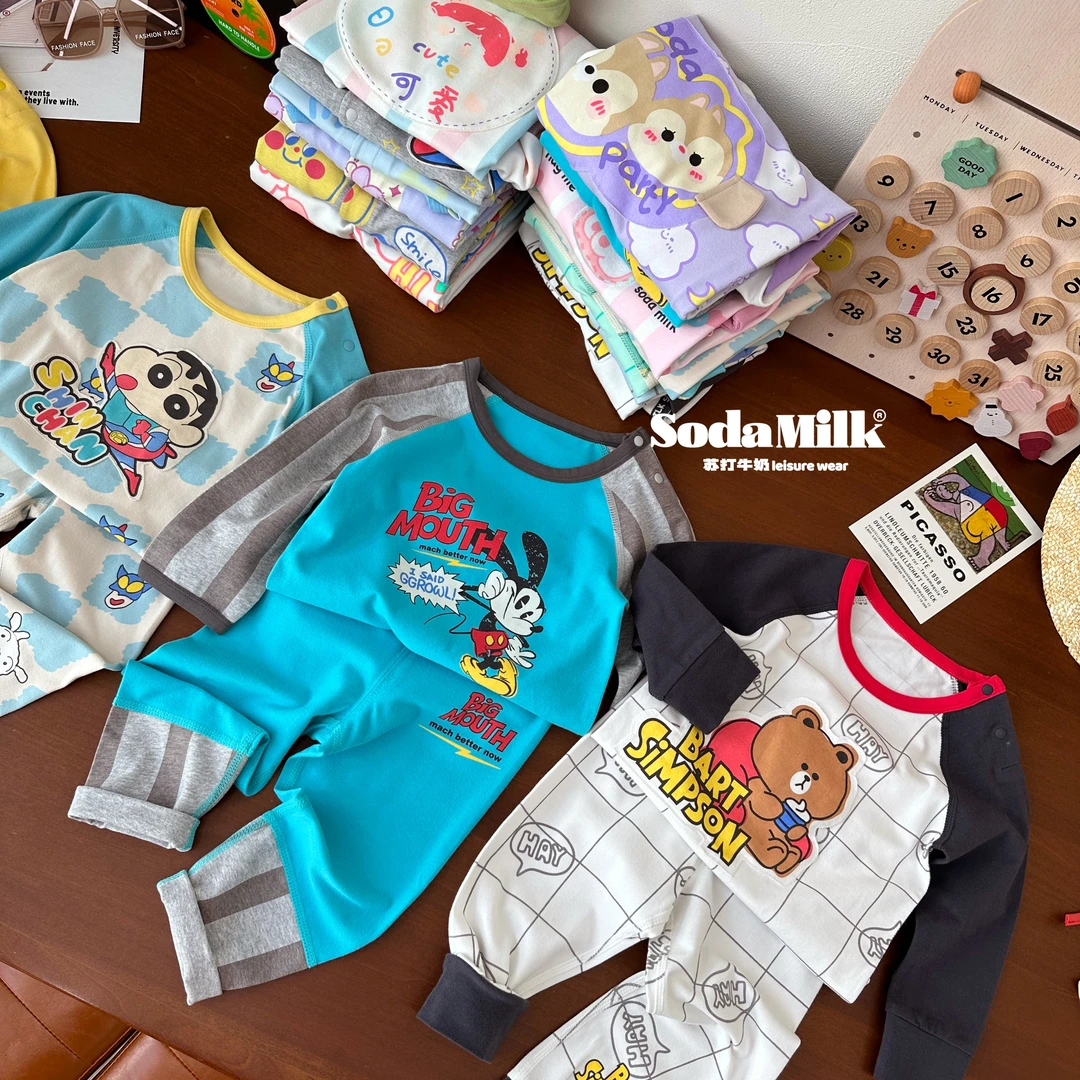 【秋装新品莱卡分体】苏打牛奶2023可爱卡通高腰护肚分体套装