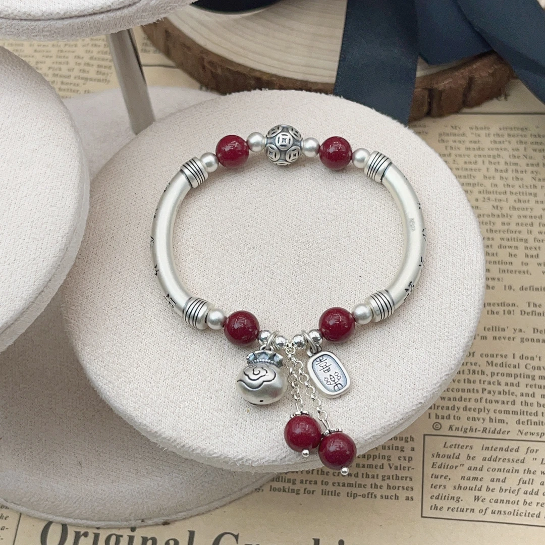 足银手链 安平简约双弯管福袋素款纯银手链