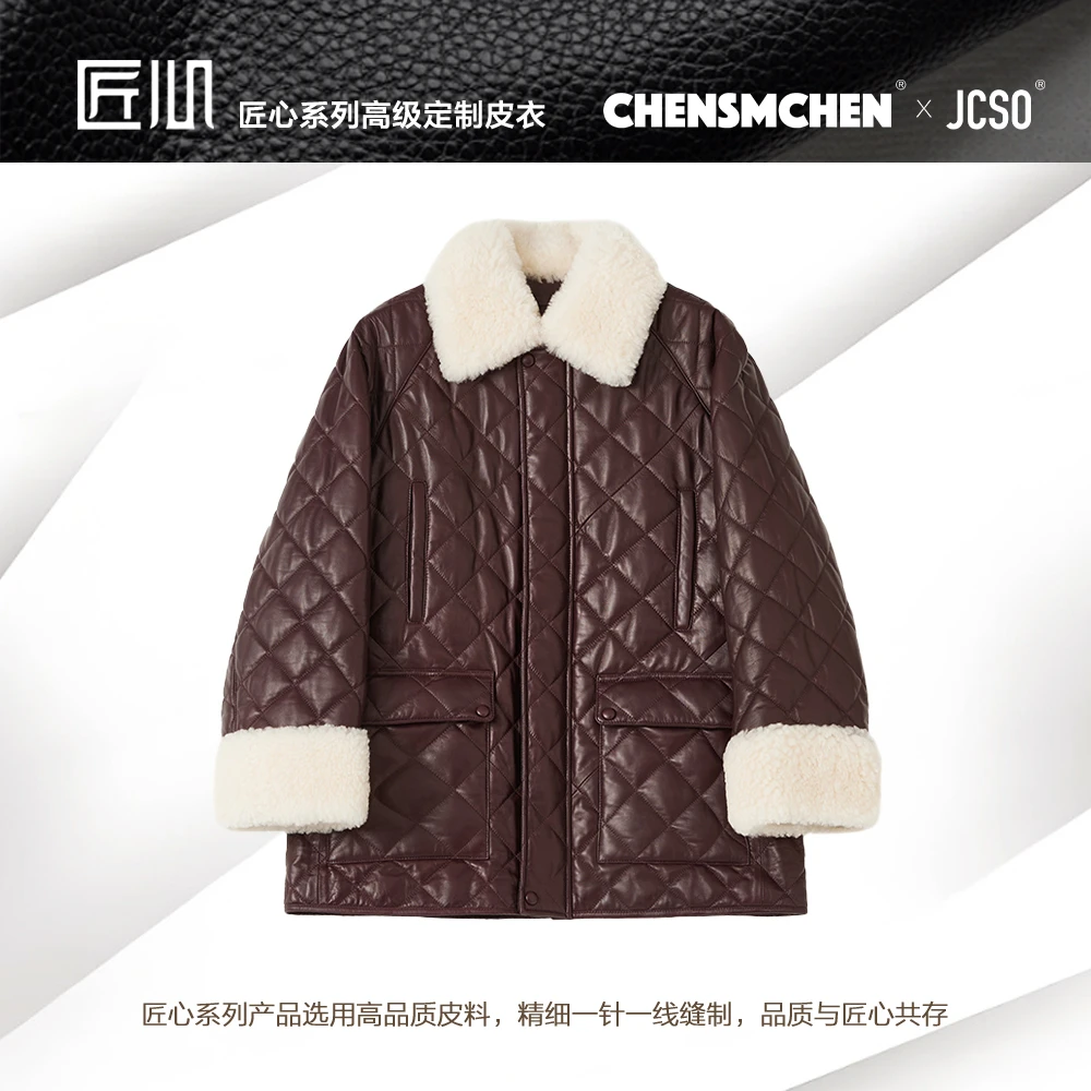 【CHENSMCHEN×JCSO】进口翻领绵羊皮骆驼绒中长款外套CdLY1022NL