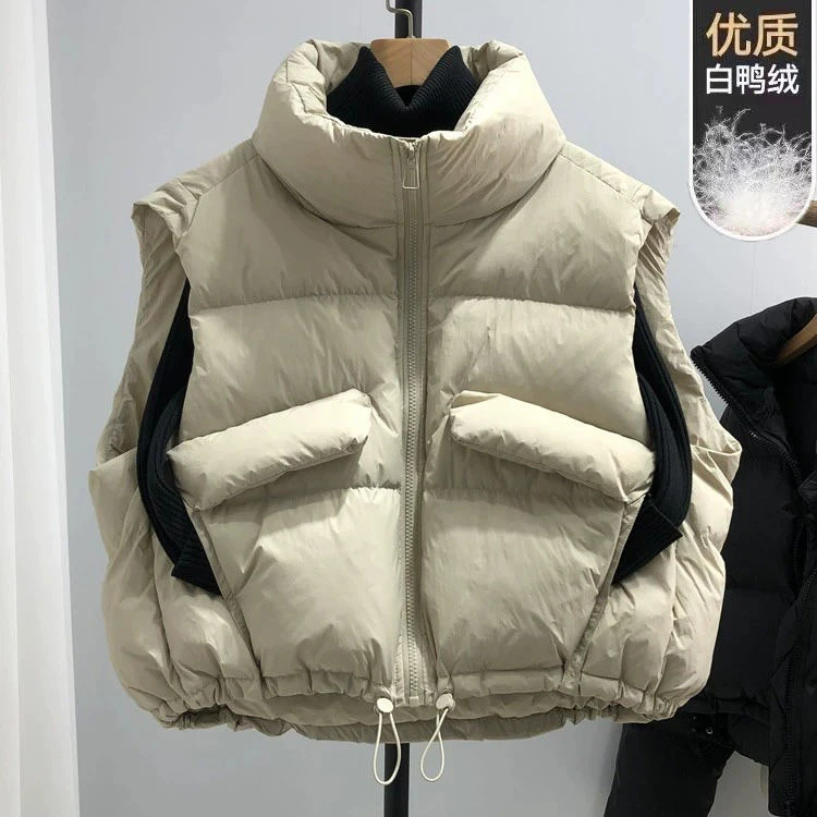 韩国加厚羽绒服马甲女宽松短款高品质白鸭绒背心外搭2023新款马款