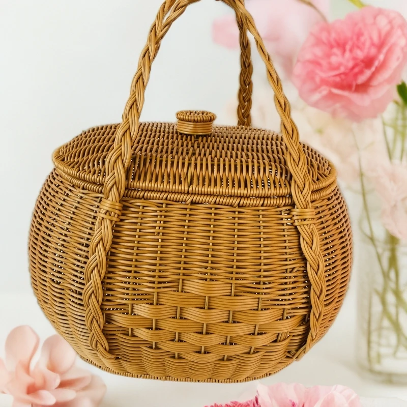 家用户外仿藤手工编织大容量手提篮子买菜篮子野餐篮子拜拜篮