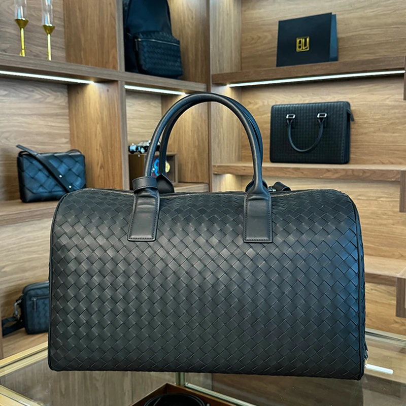 BV【胎牛皮】行李包出差短途可手提大容量男包休闲真皮编织旅行包