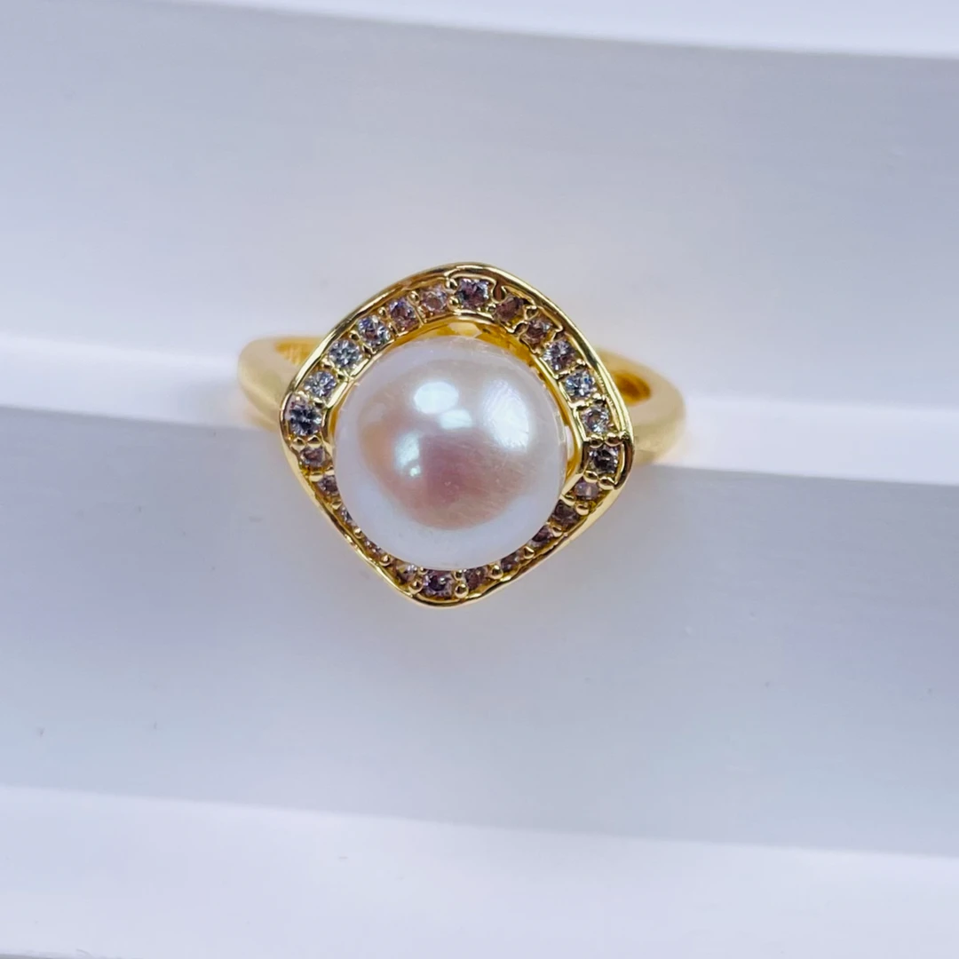 736 /大点位白龙珠  淡水珍珠方圆 戒指 活口可调节