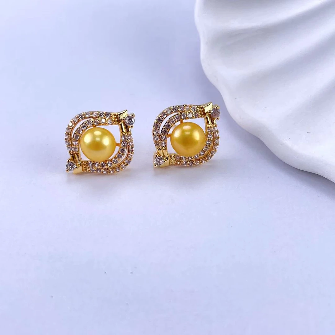 653 / 天使之眼 贵妇级端庄显气质 浓金色金珠耳钉 S925银针