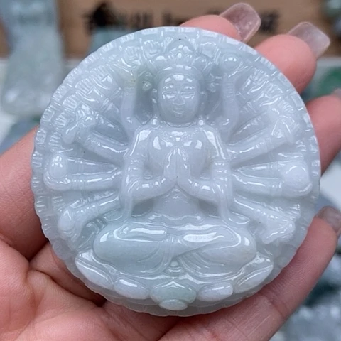 翡翠颈饰未镶嵌山水千手观音两面工