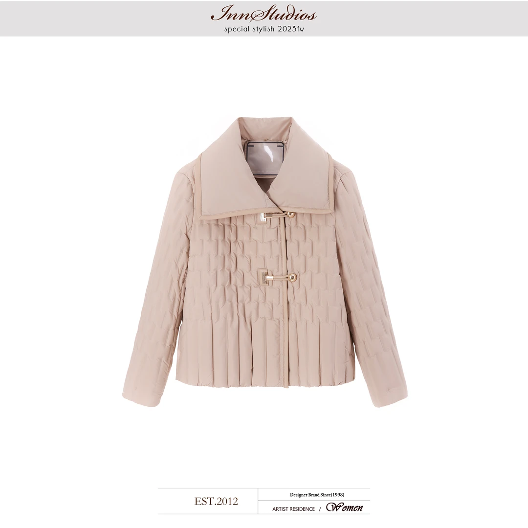 Innstudios 大翻领短款白鹅绒羽绒服外套