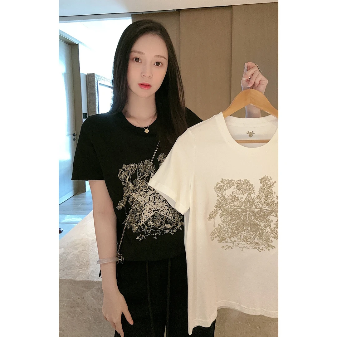 INN定制 夏季圆领星星高密刺绣T恤百搭时尚休闲