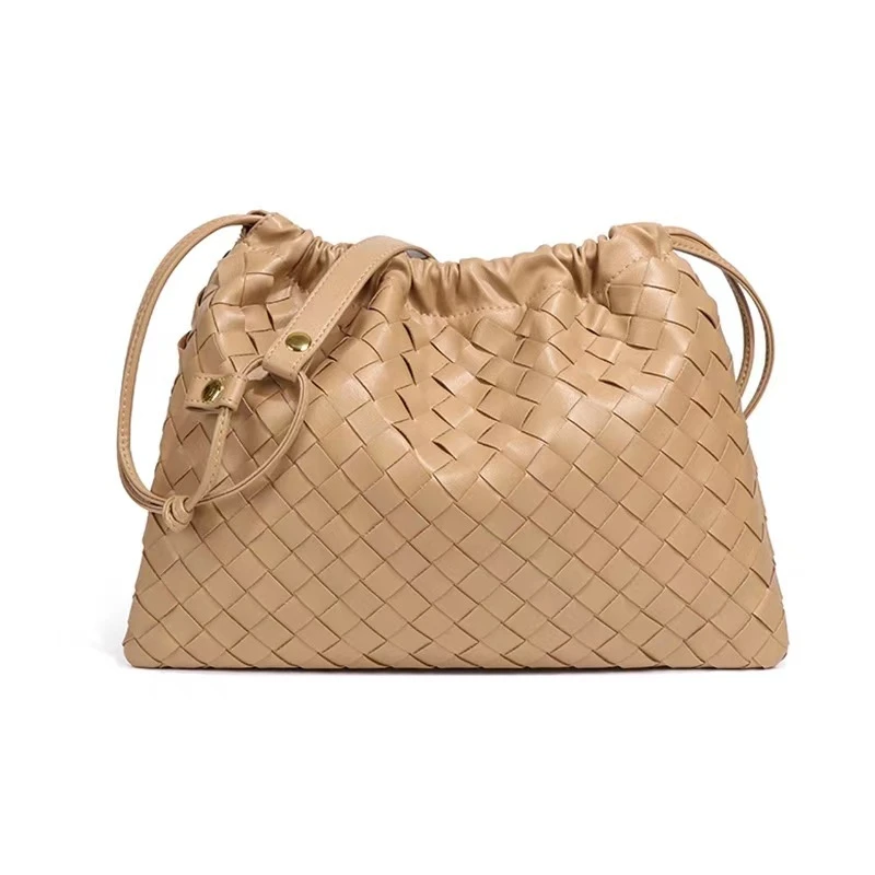 时尚单肩女包手工编织束口皱褶云朵包复古斜挎包