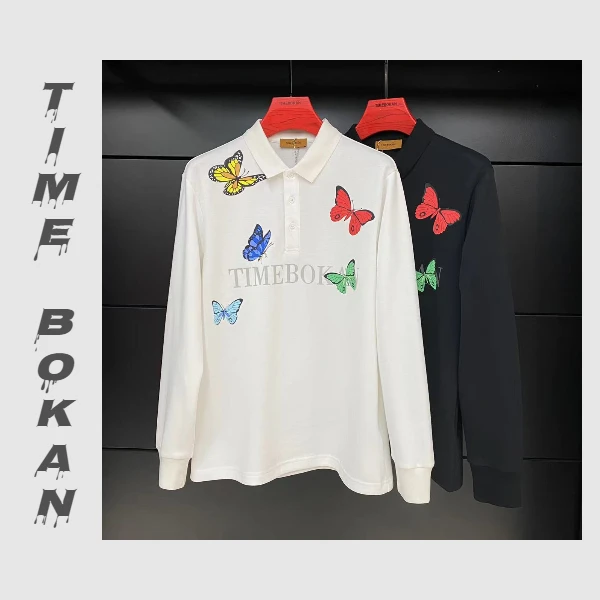 TIMEBOKAN【花蝴蝶】男款运动时尚百搭印花潮流翻领长袖卫衣9329