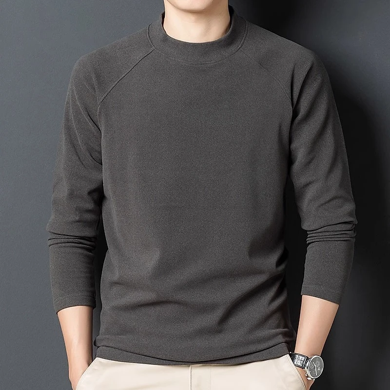 春秋冬季男士长袖t恤半高领保暖磨毛德绒上衣中领内搭潮流打底衫