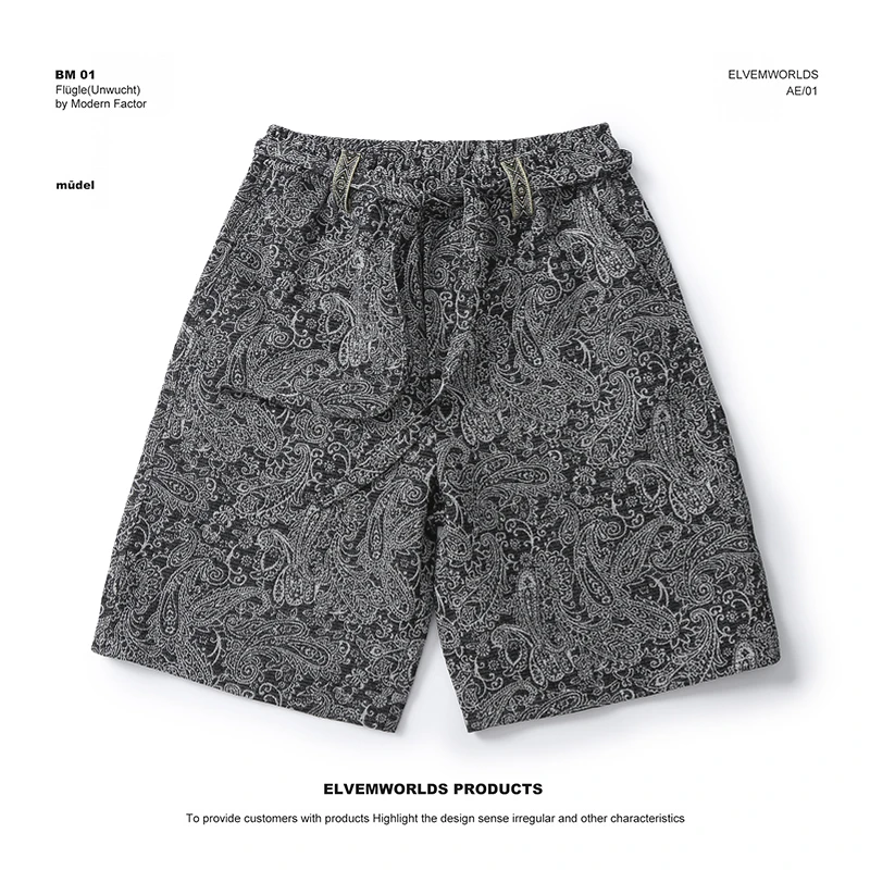 夏季新款复古提花松紧腰宽松休闲百搭五分裤短裤男GK2001