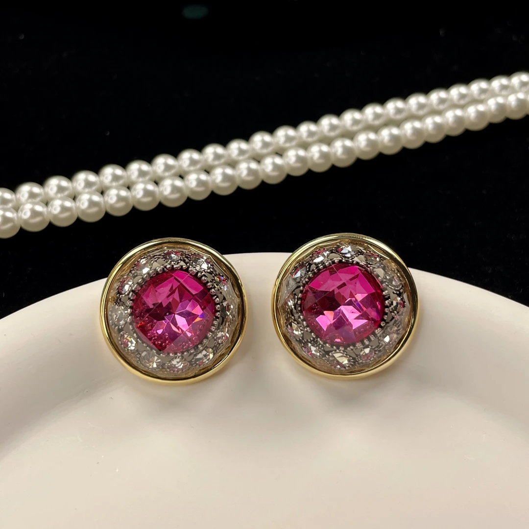 铜合金耳饰 买三送一 1246气质轻奢时尚复古紫色中古镶嵌精致耳钉