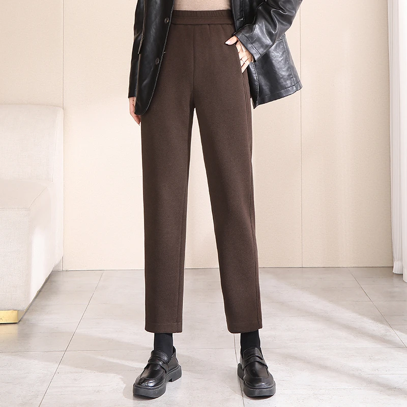 职场烟管裤女轻奢醋酸毛呢休闲裤2023春秋新款高腰显瘦九分哈伦裤