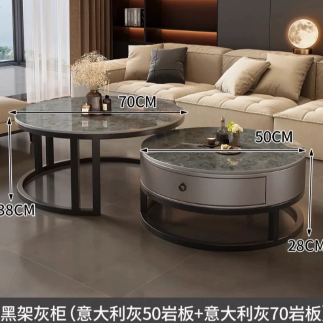 2024新款轻奢大理石网红圆形茶几客厅家用简约现代岩板茶几小户型