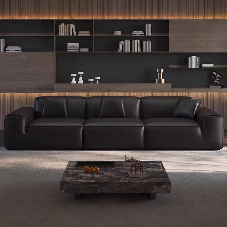 大黑牛意式轻奢真皮沙发猫抓皮客厅现代简约极简直排大户型沙发