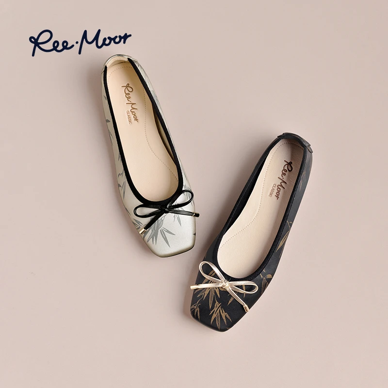 REEMOOR睿慕2025年新中式水墨竹影软底百搭浅口方头蛋卷鞋R224K0