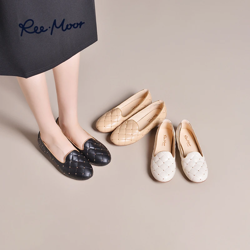 REEMOOR睿慕2025春夏新款菱格纹气质蛋卷鞋浅口平底单鞋R224E2