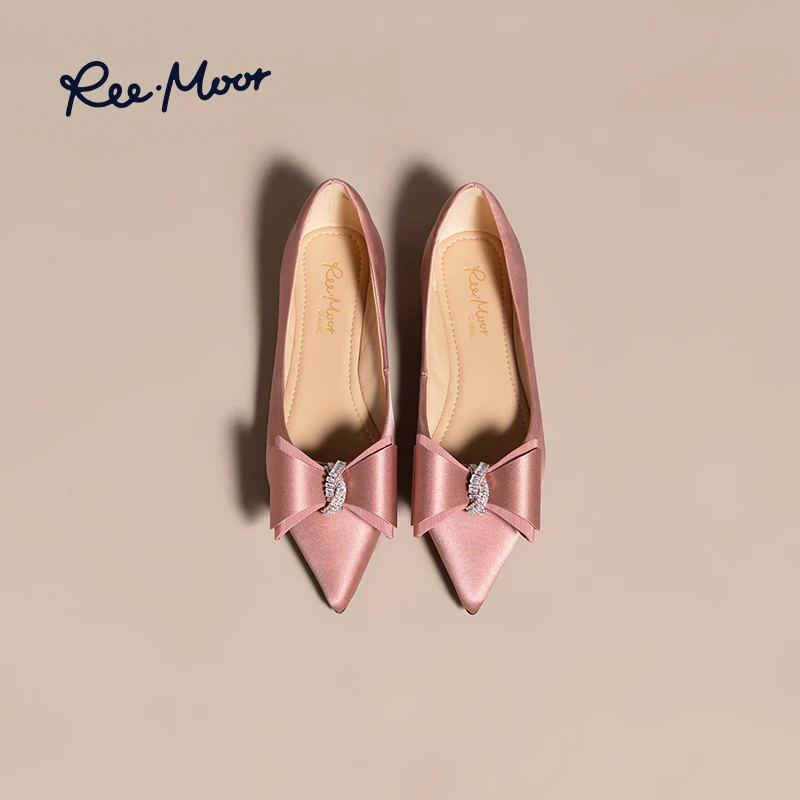 REEMOOR睿慕2025秋新款尖头浅口单鞋通勤通勤蝴蝶结平底鞋R224B5