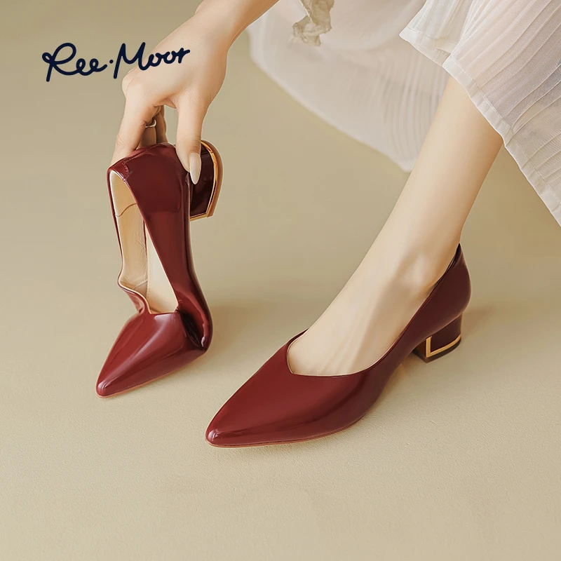 REEMOOR睿慕2025年秋季新款尖头粗跟通勤法式百搭气质跟鞋R2G404