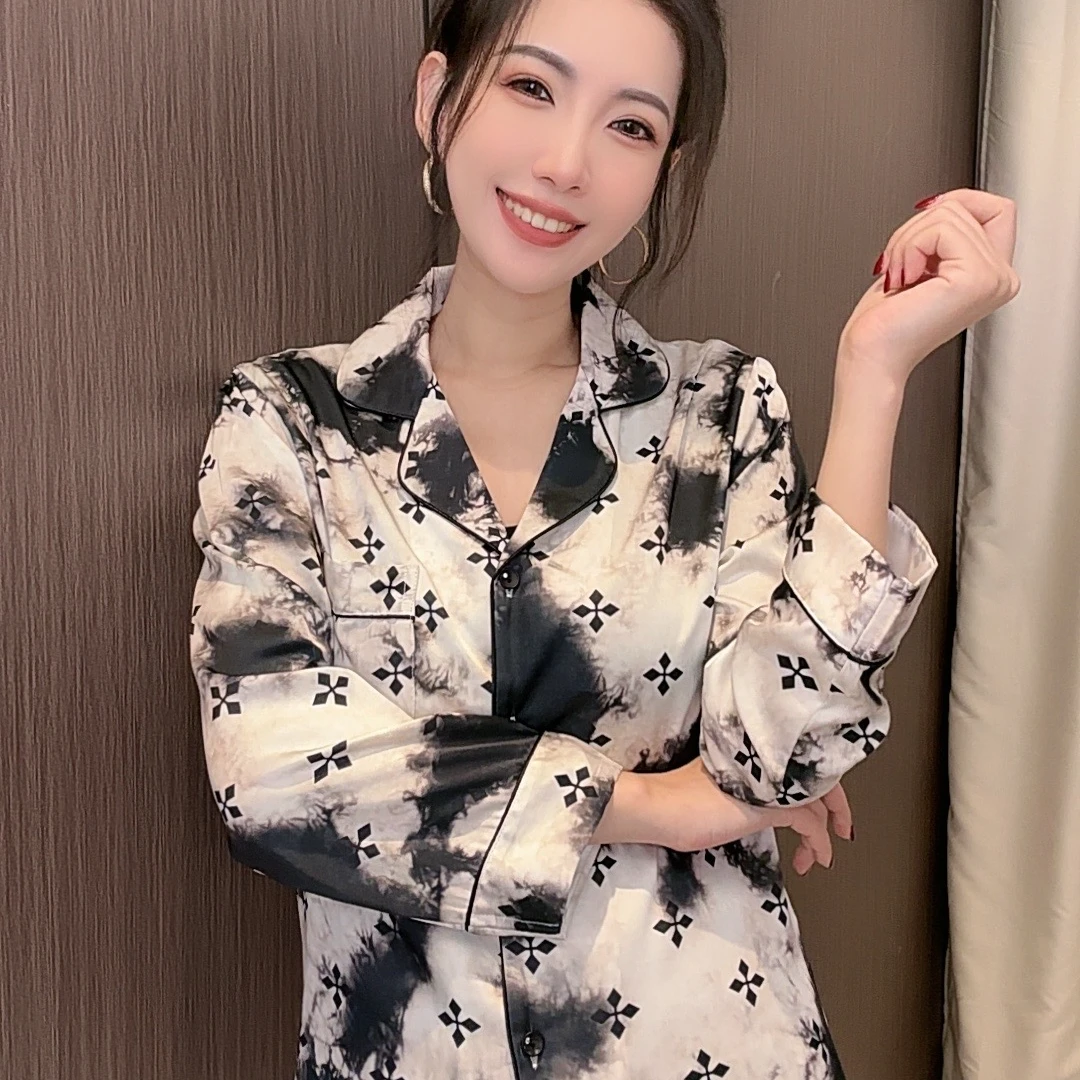 DAVINCIART达芬奇密码春秋长袖黑白晕染睡衣女款爆款新款大码舒适