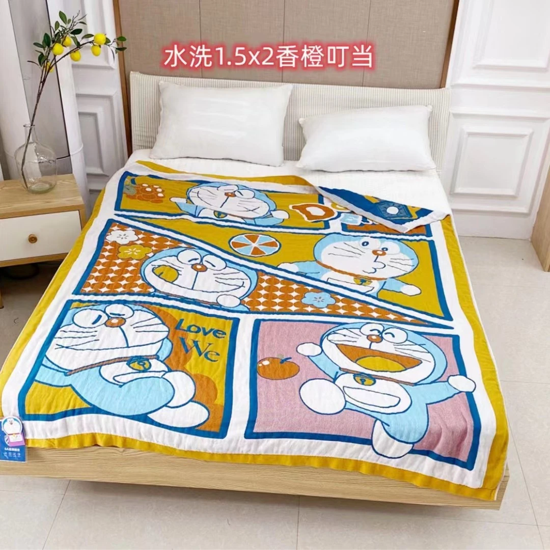 【哆啦A梦正版】150*200香槟叮当（水洗棉）A类纯棉纱布多层空调毯