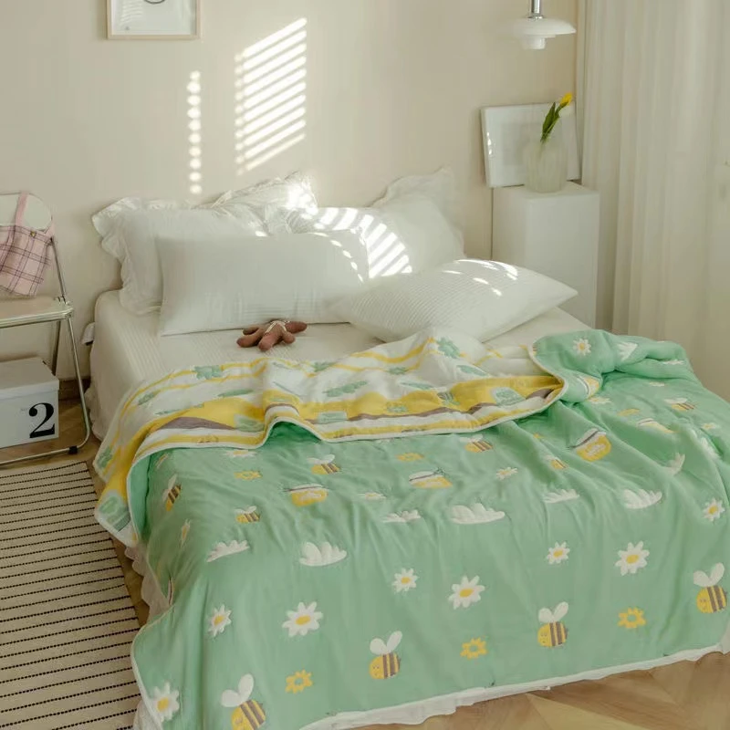 【十层双人被】200*230小蜜蜂纯棉纱布面包被十层加厚