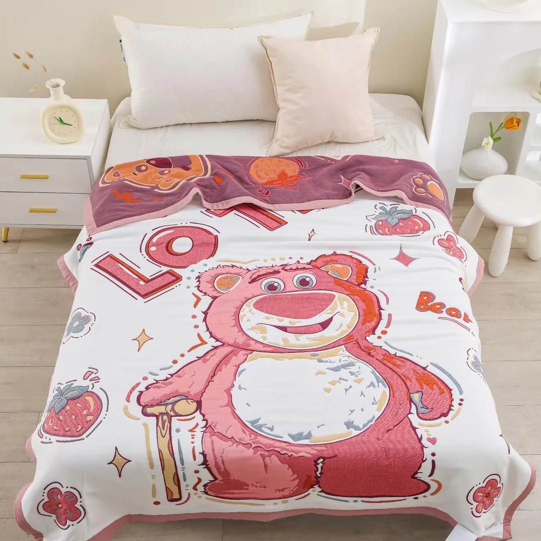 【单人牛奶被】150*200草莓熊A类纯棉纱布十层空调被可爱单人被子