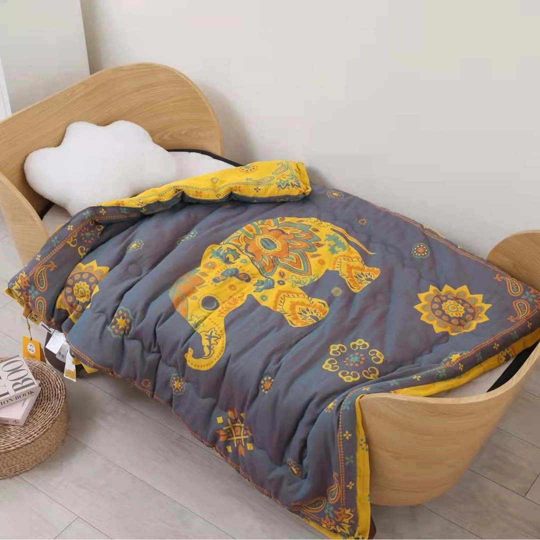 【纯棉儿童被】120*150曼谷小象双层纱纯棉A类大豆纤维蓬松柔软