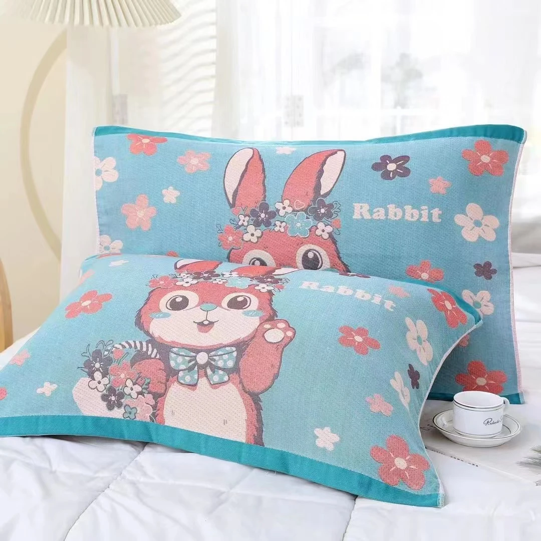 【一对枕巾】52*78兔小姐【浅蓝】纯棉纱布枕巾柔软成人枕头巾学生