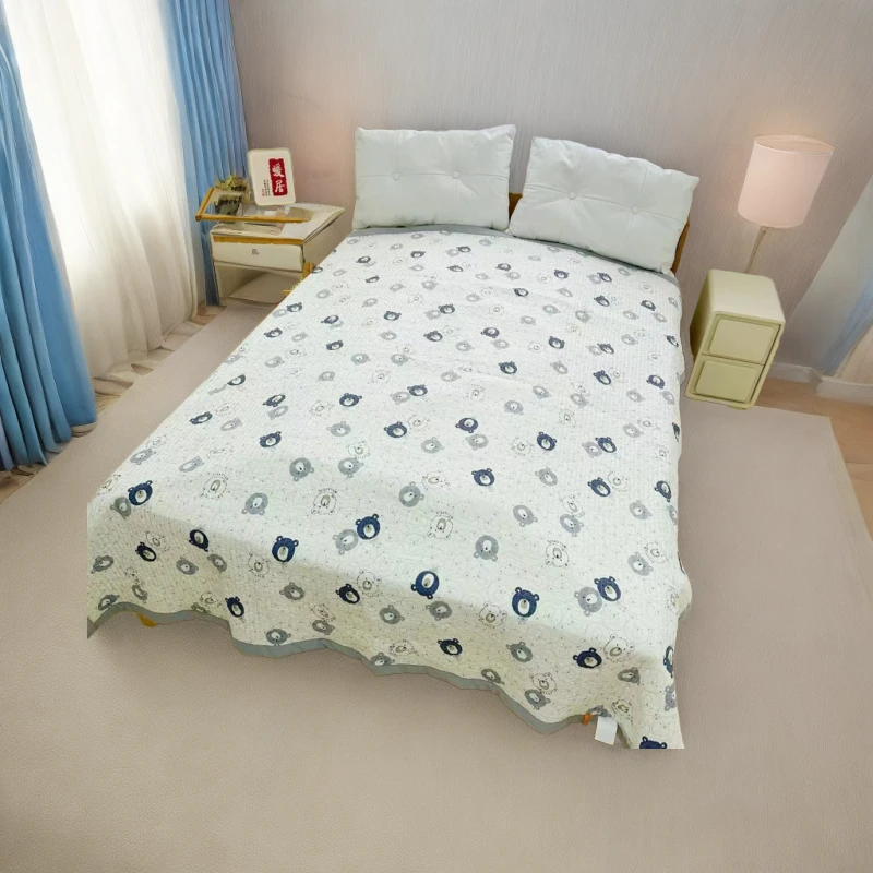 【优选床盖】230*250酷酷熊头加大双人四季水洗棉印花防滑加密绗缝