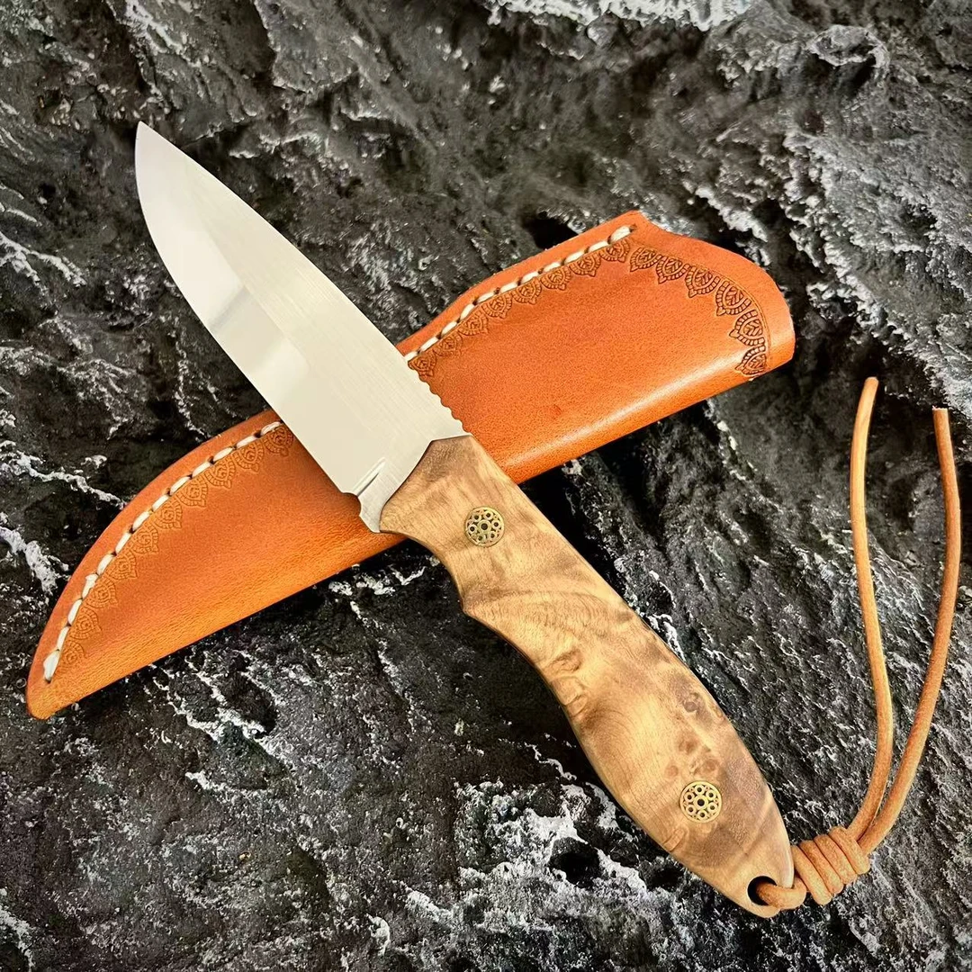 【耐战】赤影 8Cr14MoV钼钒钢斯堪刃镜丝面影木柄户外猎直