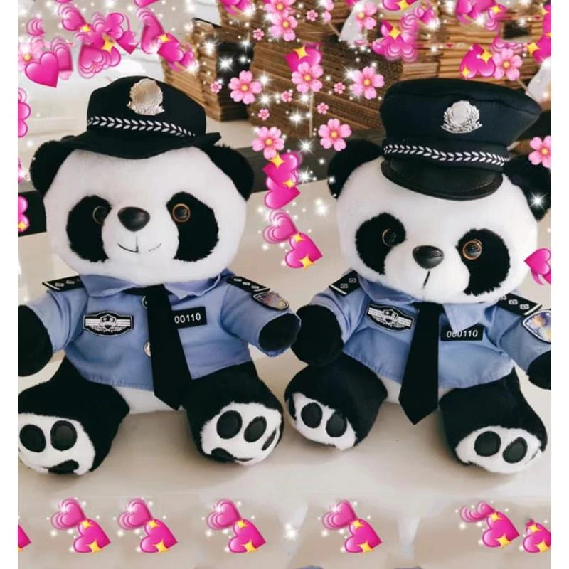 警察小熊猫玩偶公仔毛绒玩具黑白仿真抱枕娃娃周边礼物police
