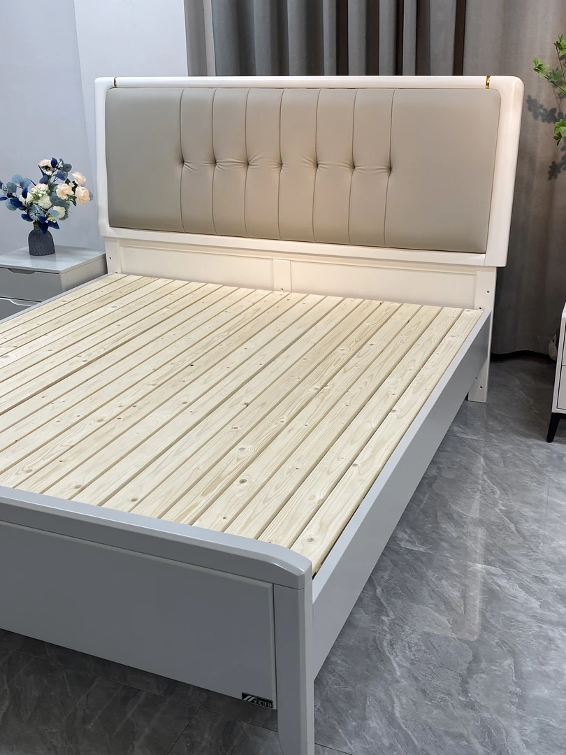 全实木静音床实木床 真皮床主卧双人轻奢大床简约 一米八床双人床