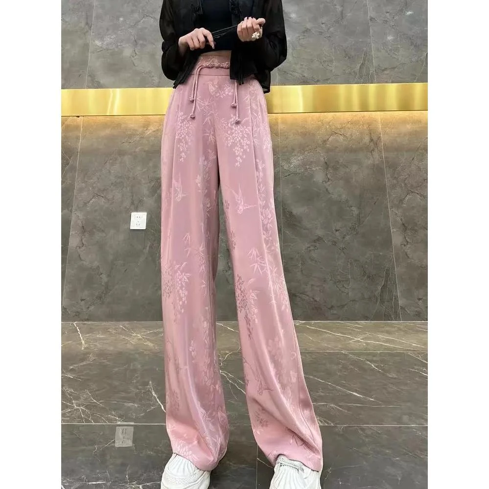 国风时尚国潮唐扣垂感阔腿裤2023春夏新款新中式休闲复古印花长裤