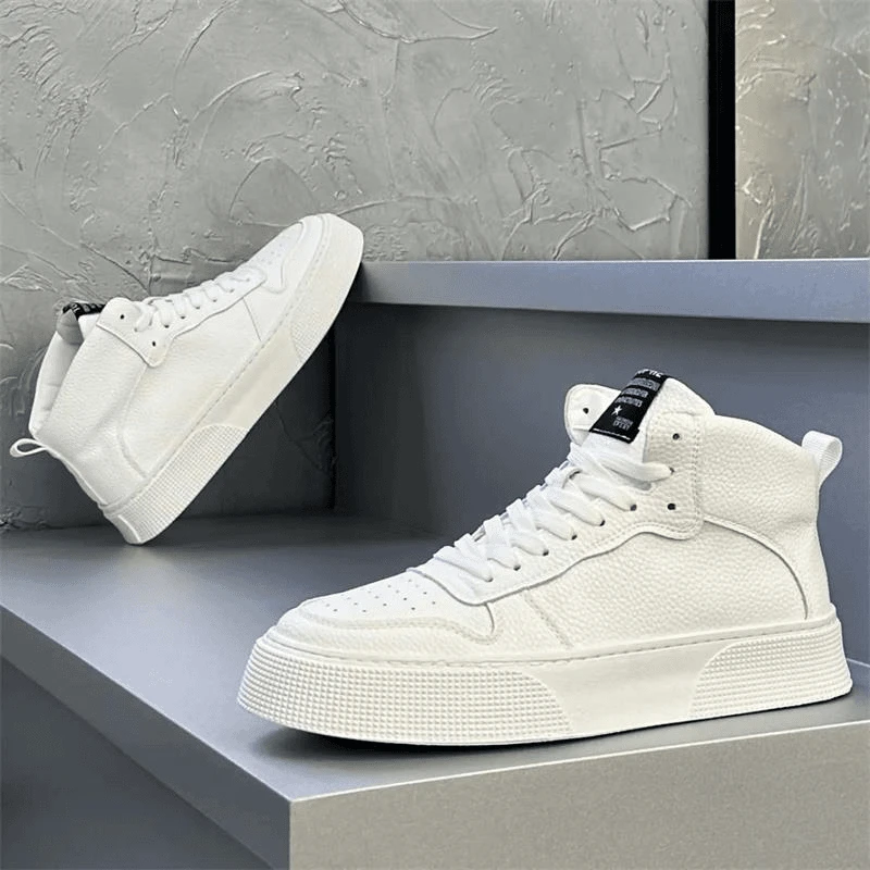 2024男鞋高板秋季新款板鞋时尚潮鞋舒适皮面运动休闲鞋耐磨鞋子男