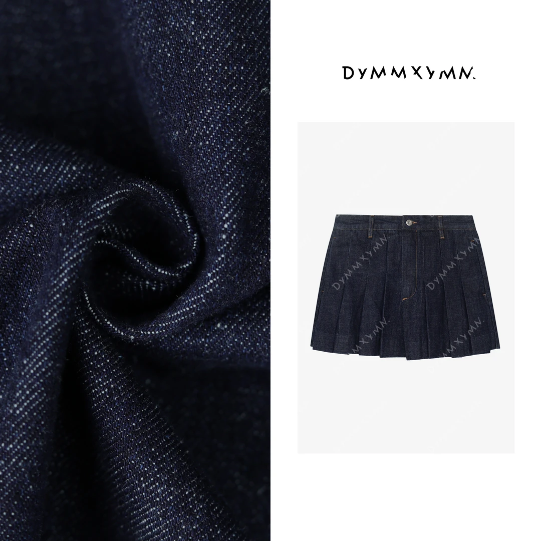 【DYMMXYMM】-B∀·极简风气质高级感蓝色百褶牛仔半裙-FWF0206